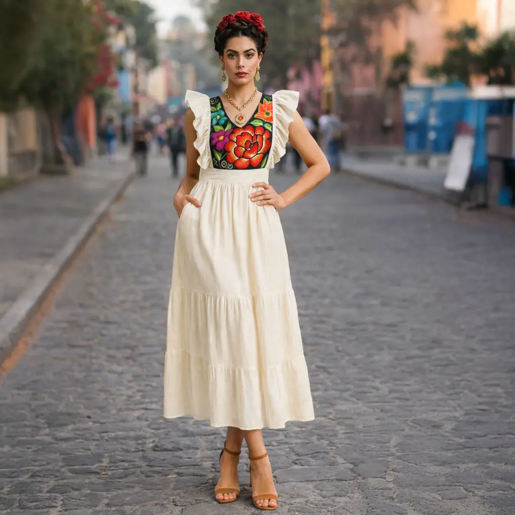 Vestido “Rosa Mestiza” – Artesanal con Bordado Tradicional de Tehuantepec