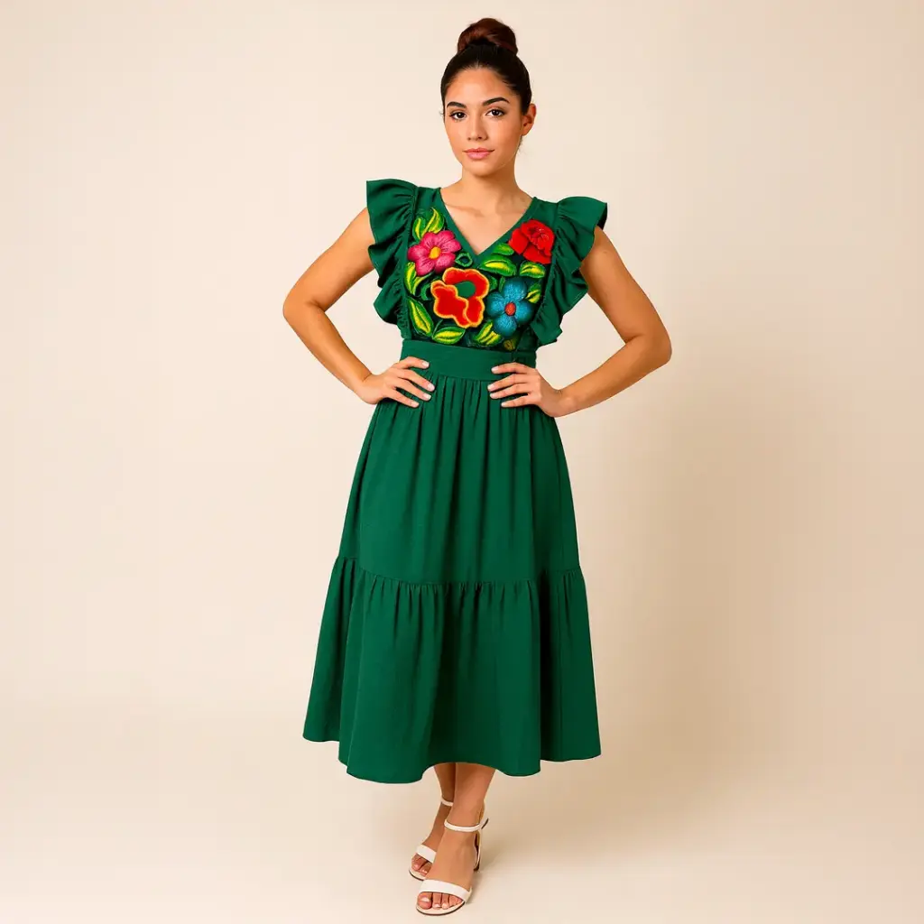 Vestido “Jade Florido” – Artesanal con Bordado Tradicional