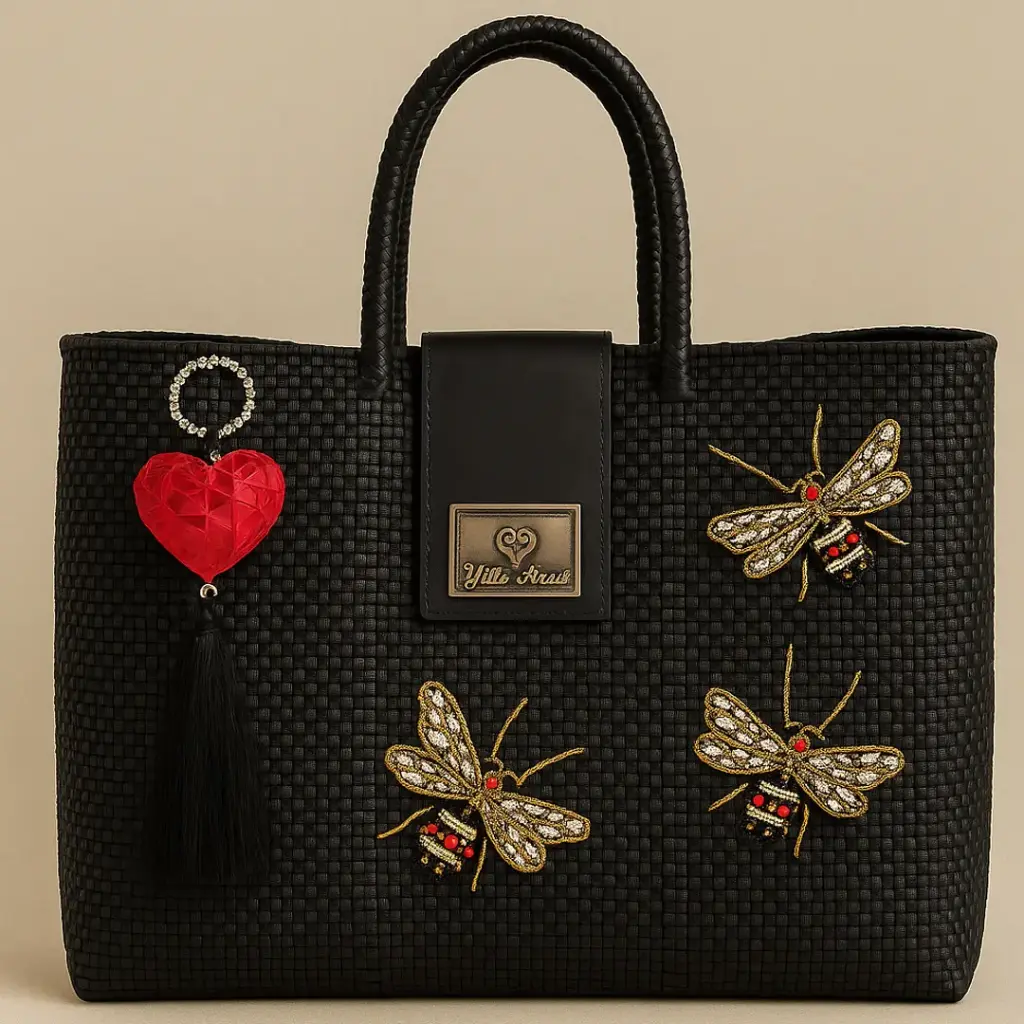 Bolsa Artesanal Yitin Ánuá – Abejas Doradas en Negro