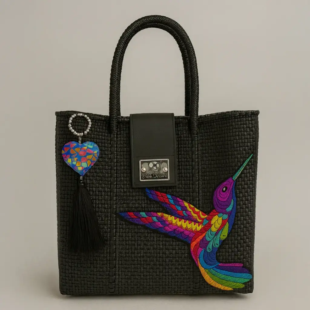 Bolsa Artesanal Yitin Ánuá – Colibrí Arcoíris en Negro