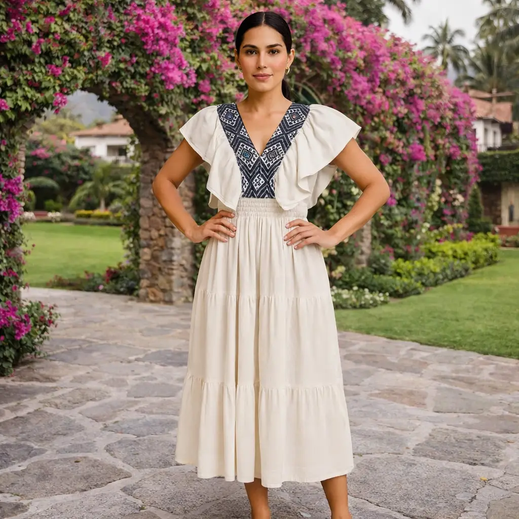 Vestido Alma Chiapaneca – Bordado telar de cintura (Grande, Blanco)