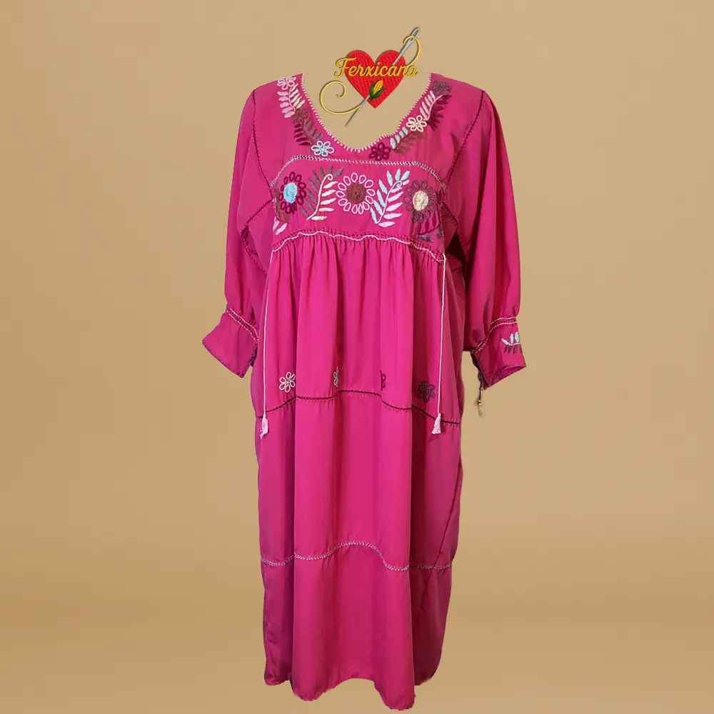 Vestido “Flor de Bugambilia”   Bordado artesanal de Chiapas