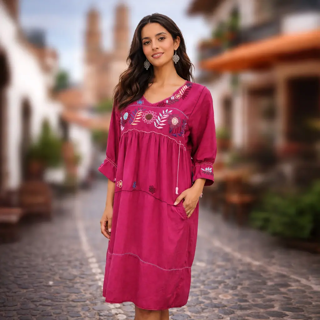 Vestido “Flor de Bugambilia”   Bordado artesanal de Chiapas