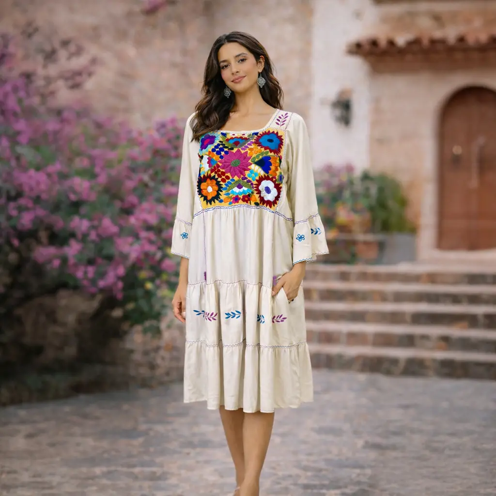 Vestido “Flores del Valle” – Bordado artesanal de Oaxaca