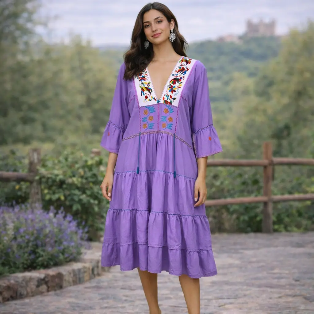 Vestido “Aves del Amanecer” – Bordado artesanal de San Antonino, Oaxaca