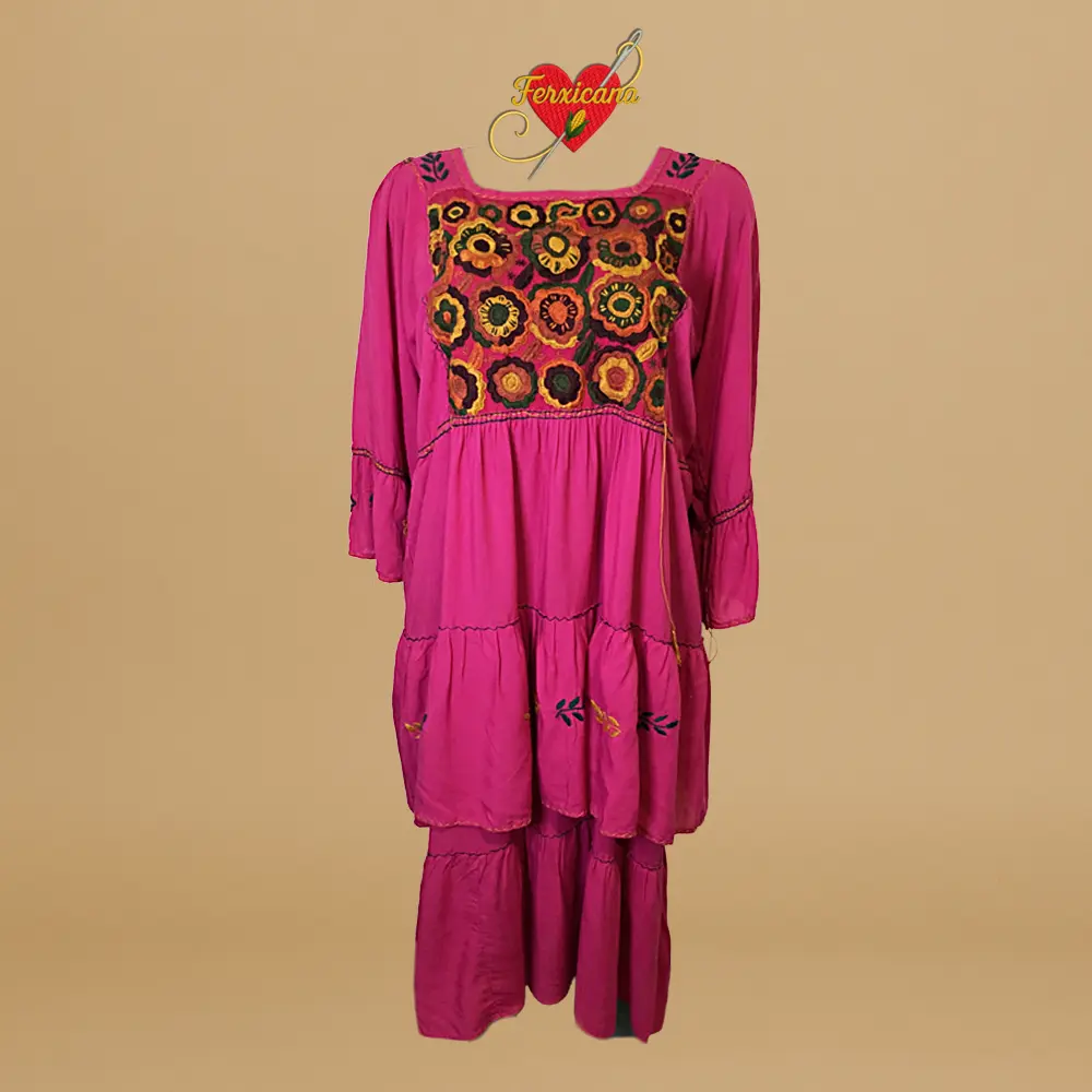 Vestido “Rosa del Sol” – Bordado artesanal de Chiapas