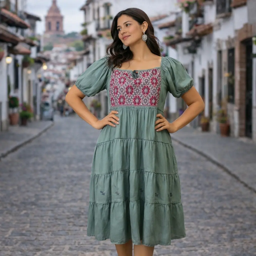 Vestido “Verde Salvia” – Bordado artesanal de Chiapas
