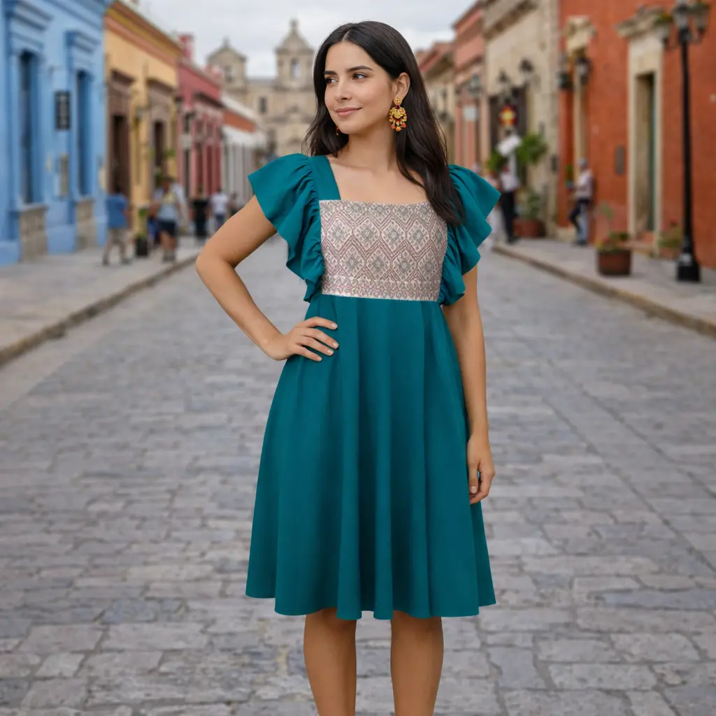 Vestido “Luz de Jade” – Bordado artesanal de Chiapas