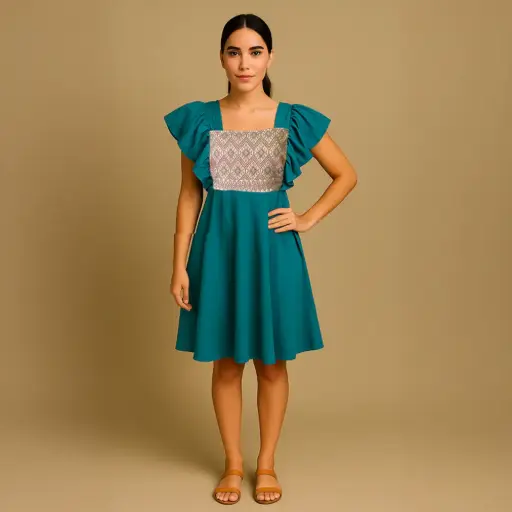 Vestido “Luz de Jade” – Bordado artesanal de Chiapas