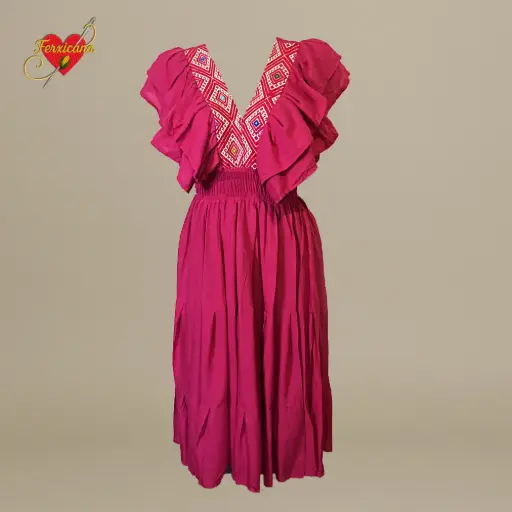 Vestido “Bugambilia de Chiapas” –  Bordado en Telar de Cintura