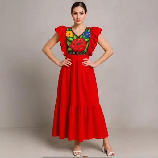 Vestido “Rosa del Istmo” – Artesanal con Bordado Tradicional