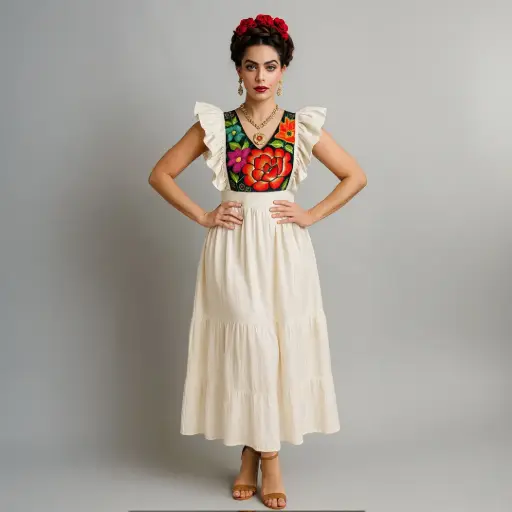 Vestido “Rosa Mestiza” – Artesanal con Bordado Tradicional de Tehuantepec