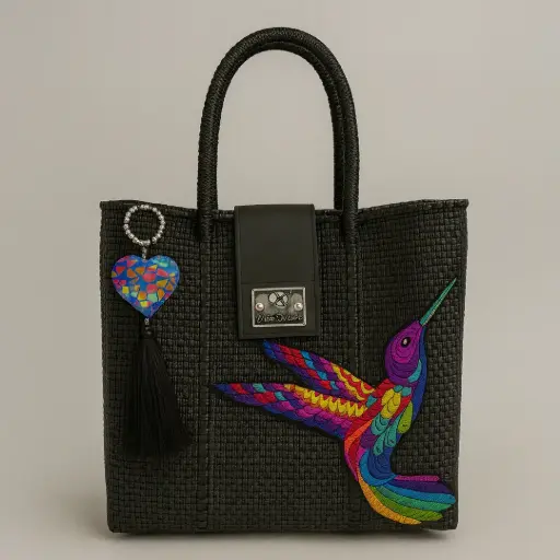 Bolsa Artesanal Yitin Ánuá – Colibrí Arcoíris en Negro