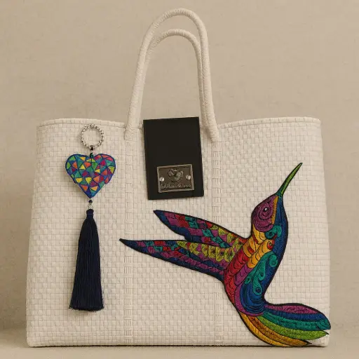 Bolsa Artesanal Yitin Ánuá – Colibrí Arcoíris en Blanco
