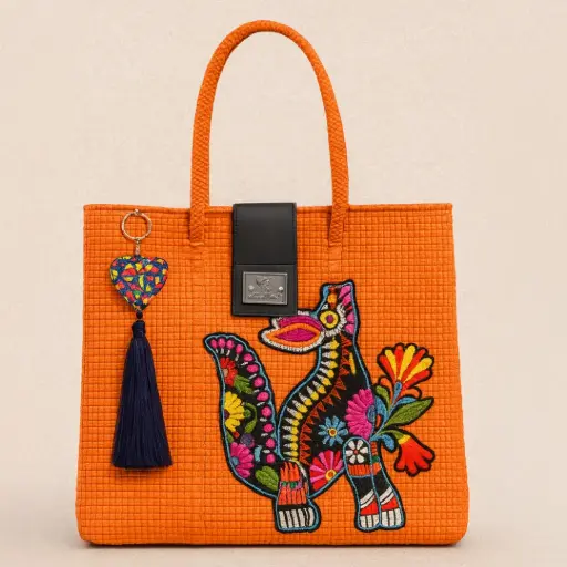 Bolsa Artesanal Yitin Ánuá – Alebrije Multicolor en Naranja